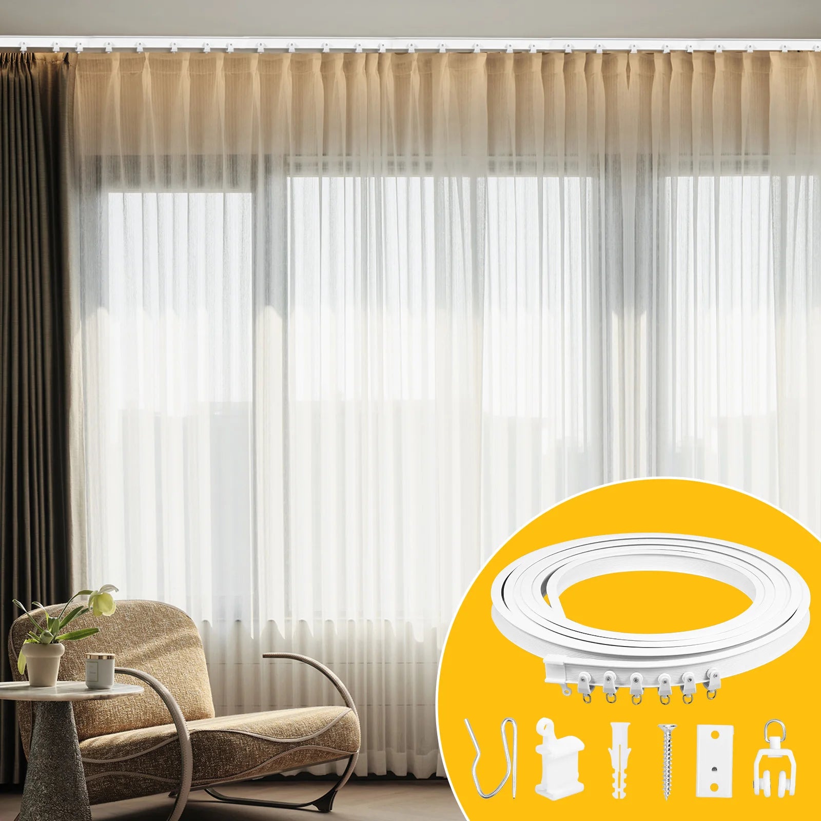 Rail de rideau flexible en PVC et acier pour plafond (5 mètres)