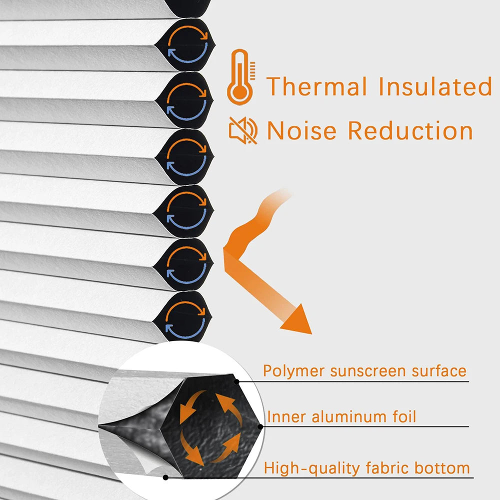 Store cellulaire alvéolaire occultant thermique sans cordon sur mesure pour fenêtre