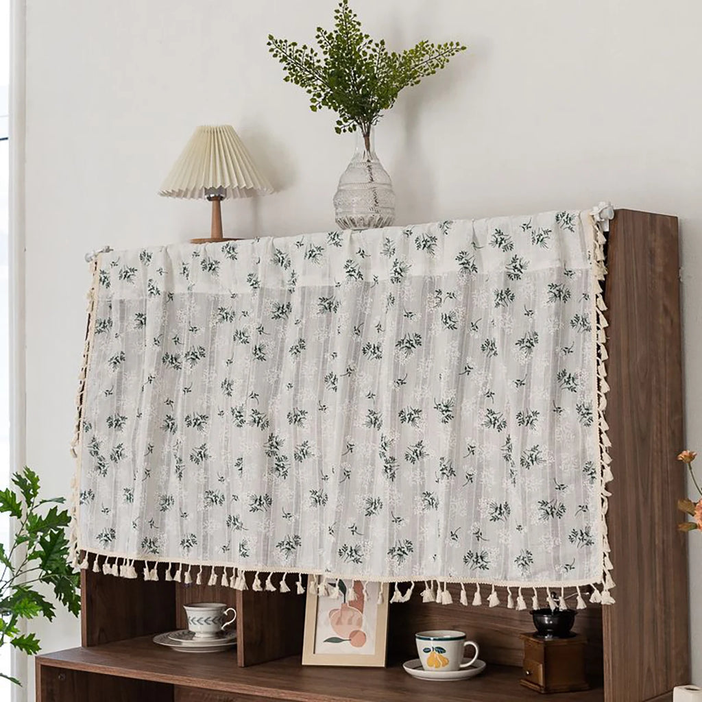 Rideau court en coton à motifs floraux avec pompons, hauteur 160 à 199 cm