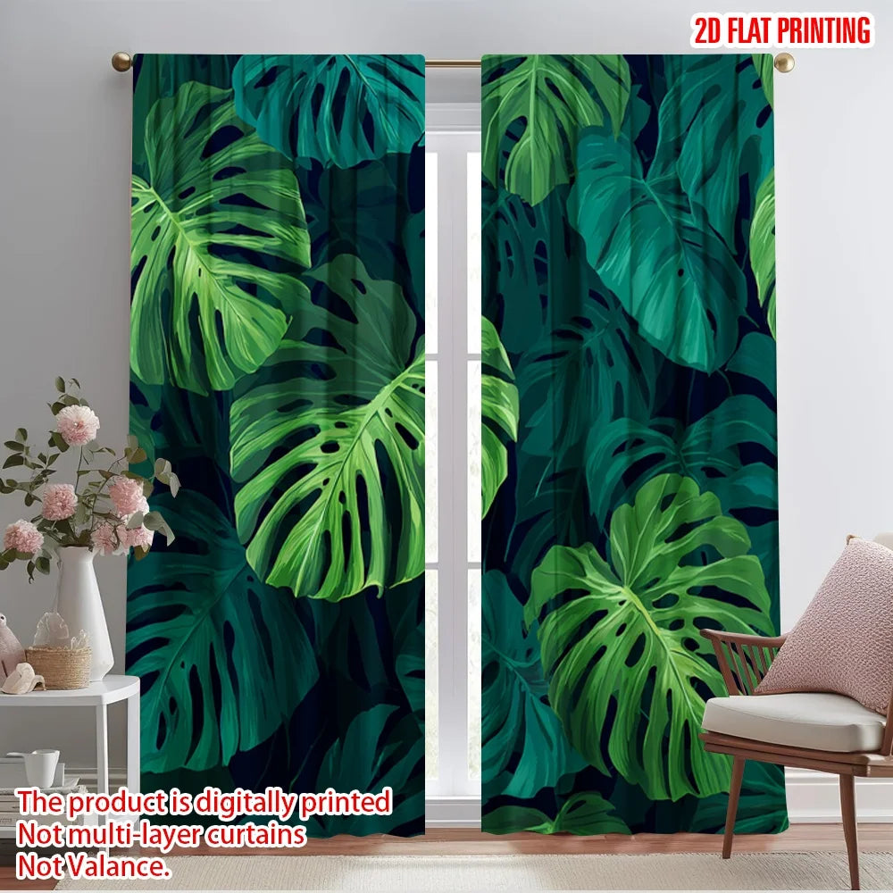 Rideaux jungle tropicaux imprimés tamisants en polyester (2 panneaux), largeur moins de 100 cm