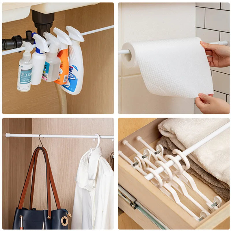 Tringle extensible à pression sans perçage en métal réglable pour rideau et placard