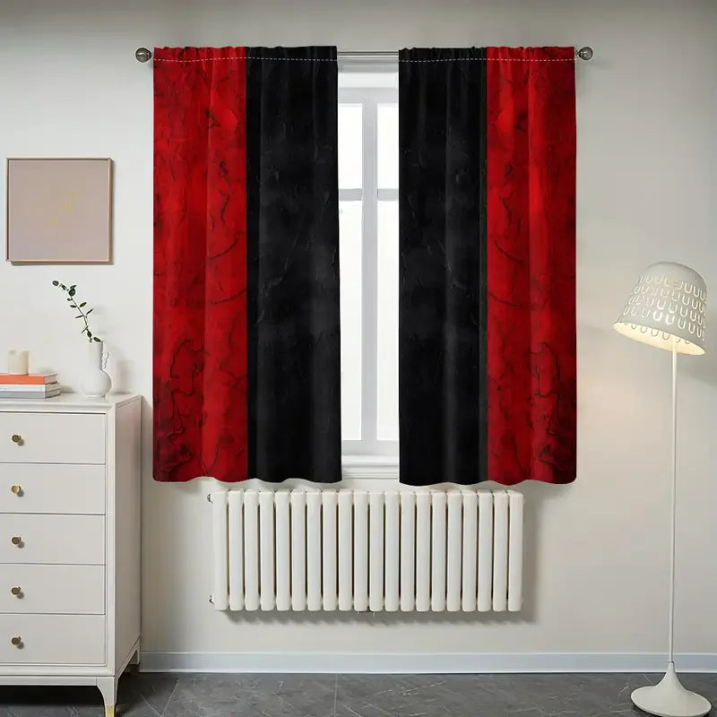 Rideaux tamisants rouge et noir effet marbre en polyester (2 panneaux)
