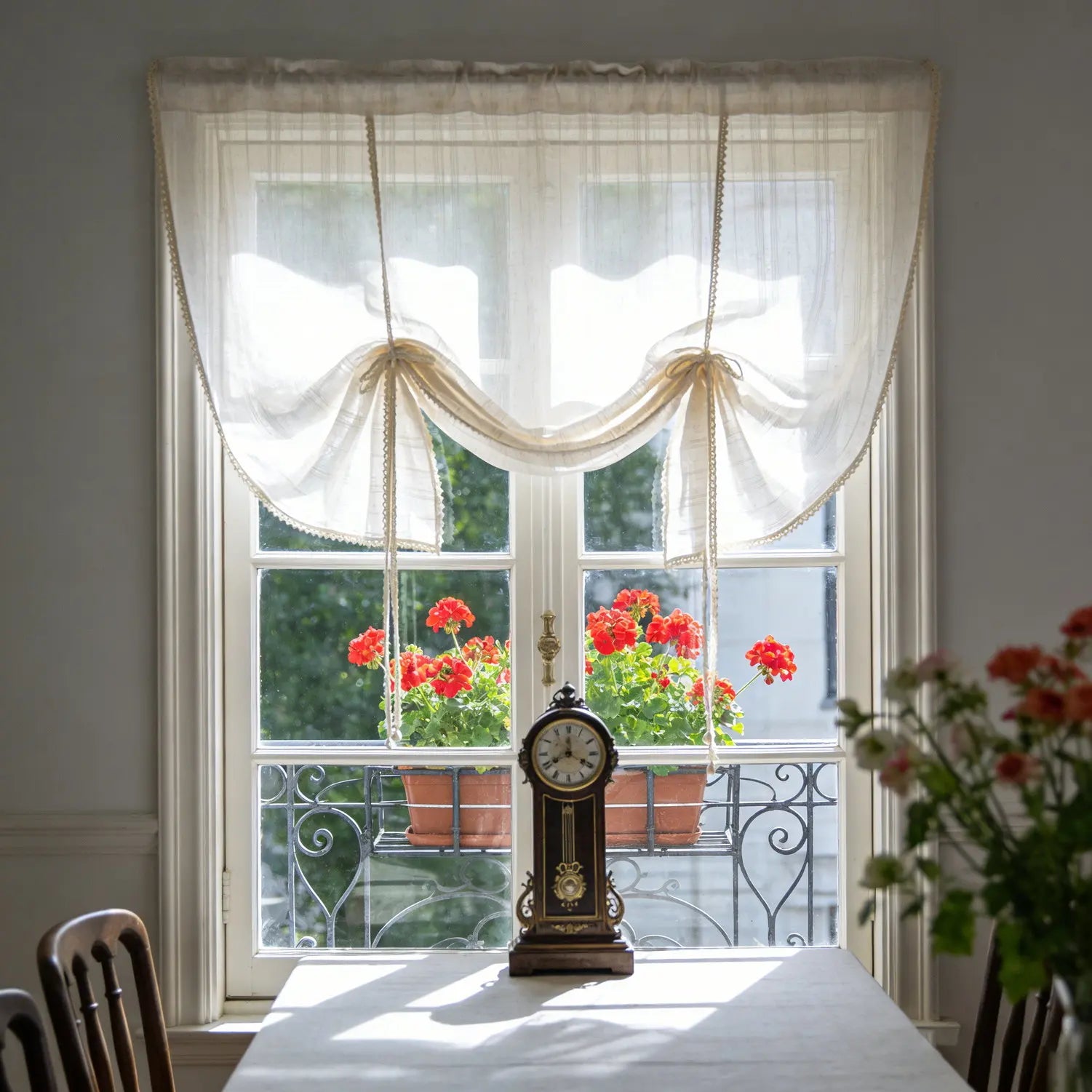 Rideau brise bise relevable beige rayé tamisant pour cuisine fenêtre (1 pièce)