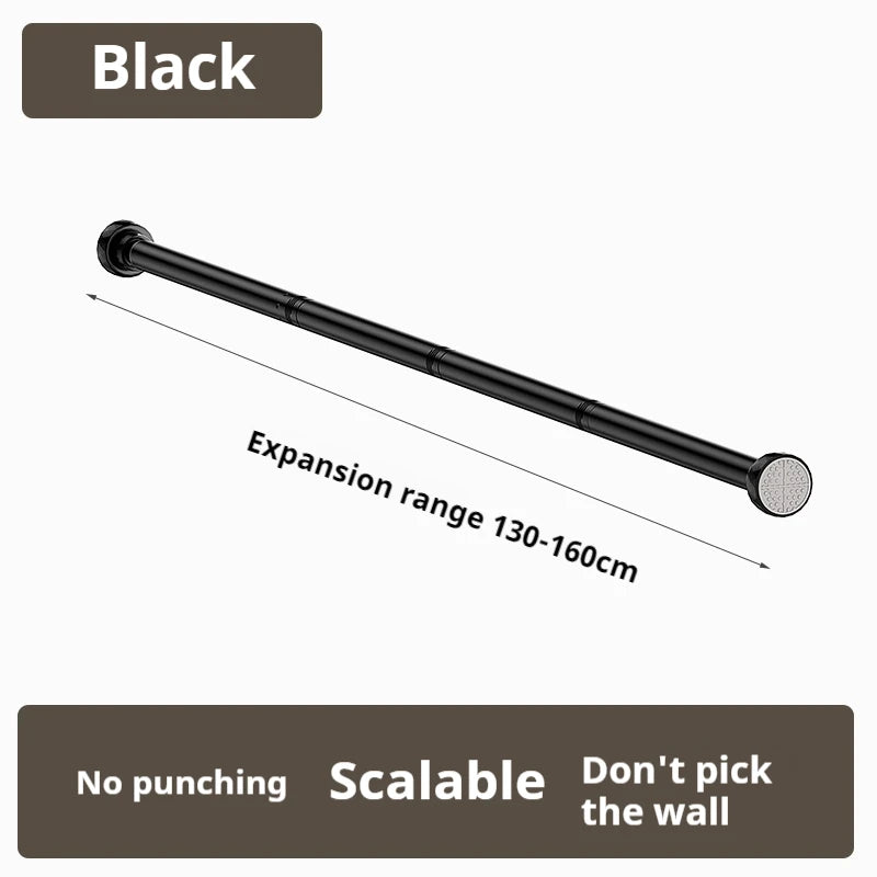 Tringle télescopique noire sans perçage en acier extensible pour rideau et douche