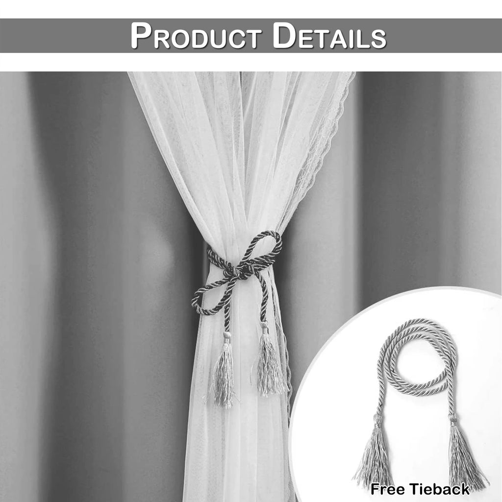 Rideau occultant double épaisseur avec voile princesse, hauteur 160 à 199 cm