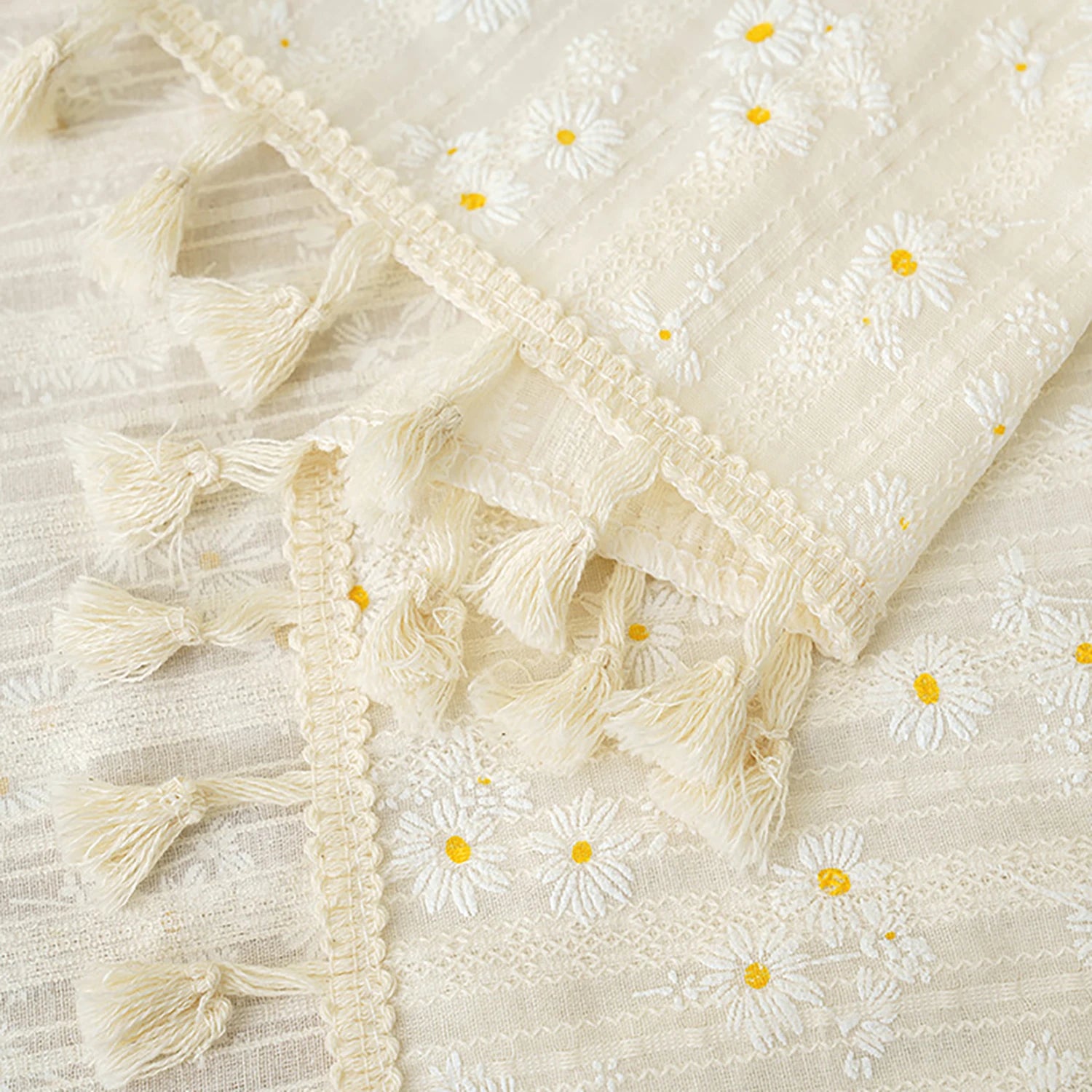 Rideau court en coton à motifs floraux avec pompons pour cuisine et petite fenêtre