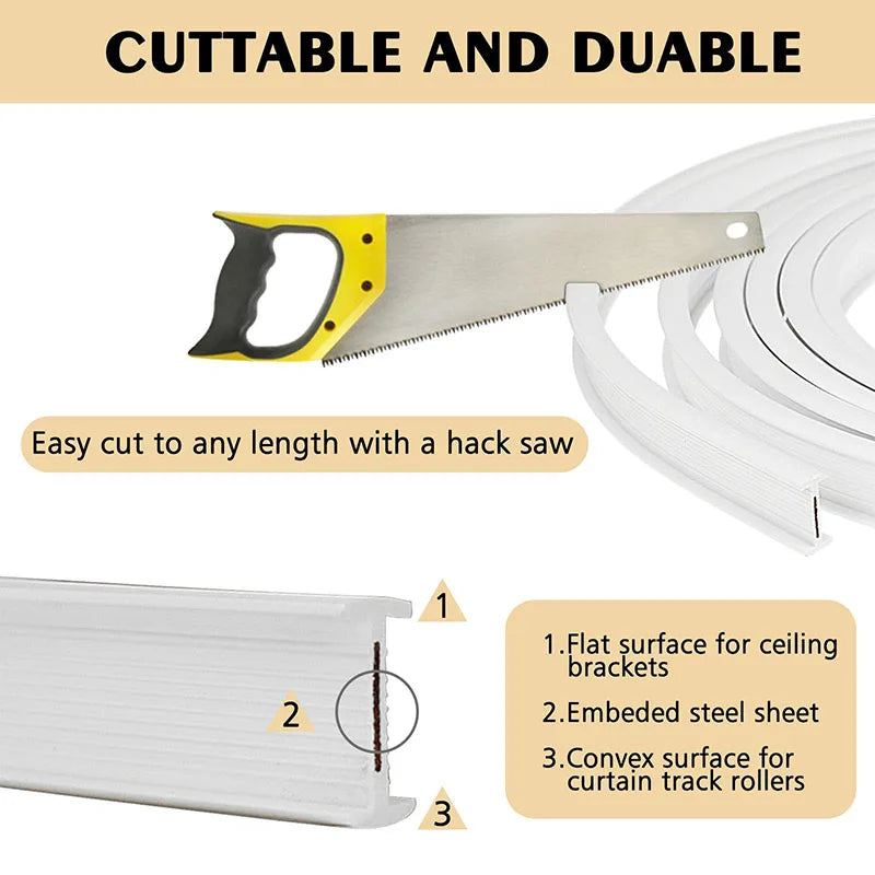 Rail de rideau auto-adhésif flexible et pliable – Installation murale ou au plafond (jusqu'à 6m)