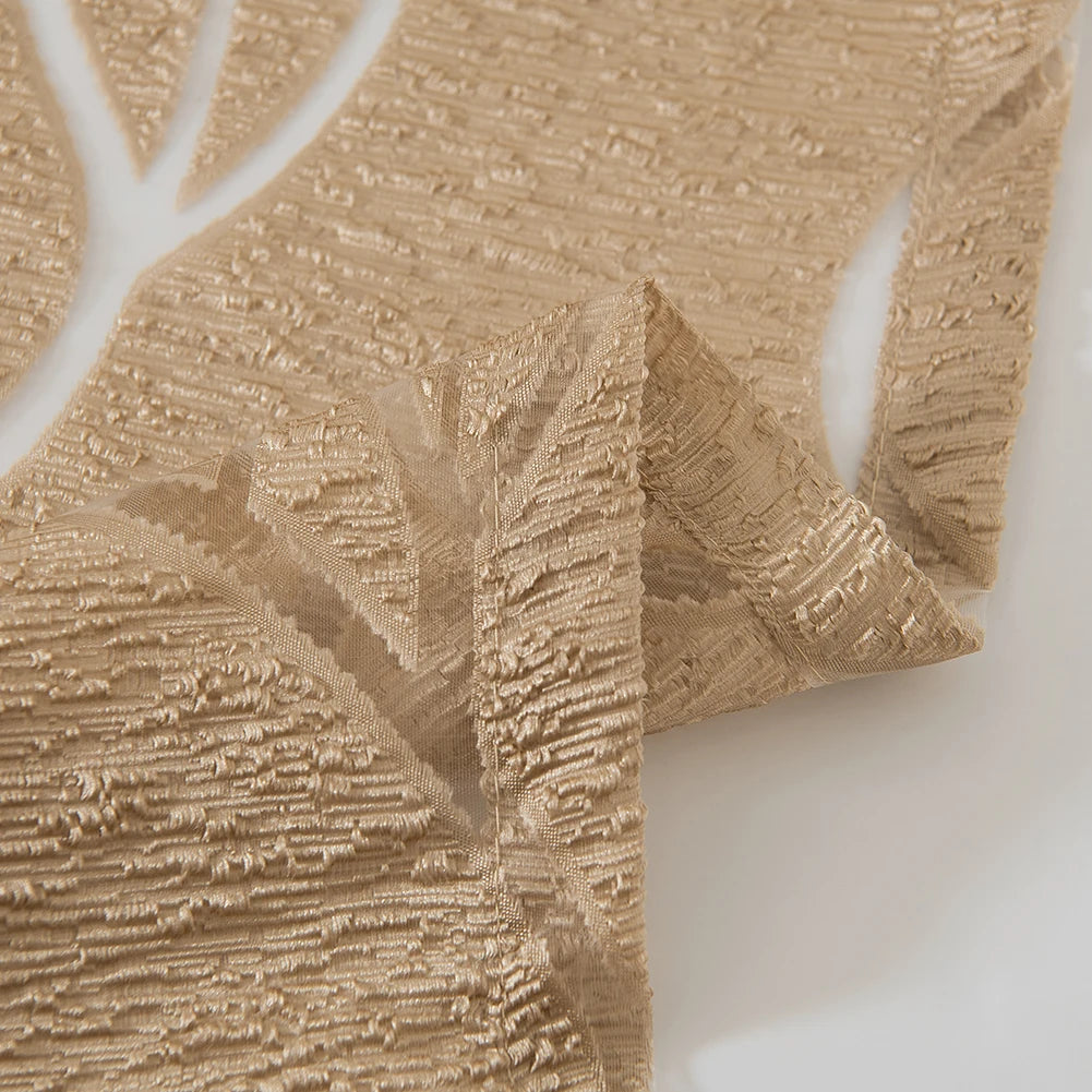 Rideau jacquard tamisant beige motif feuilles style européen