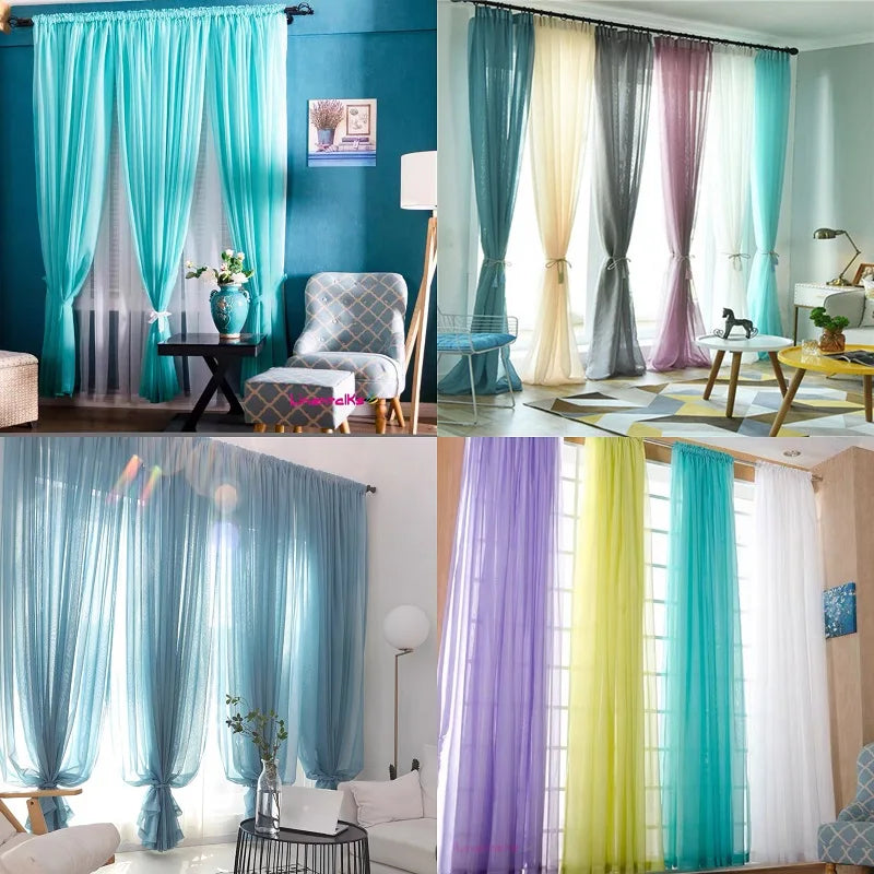 Rideau voilage tulle coloré translucide léger moderne, hauteur 160 à 199 cm