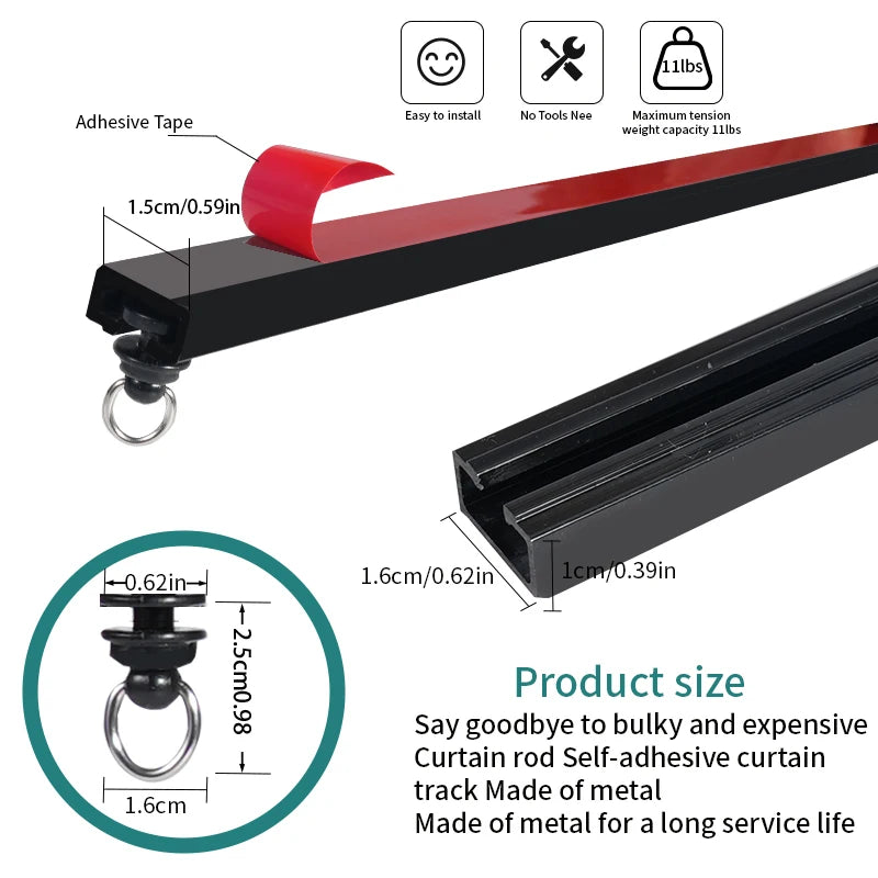 Kit de tringle à rideaux auto-adhésive sans perçage – Installation murale ou plafond (jusqu’à 500 cm)