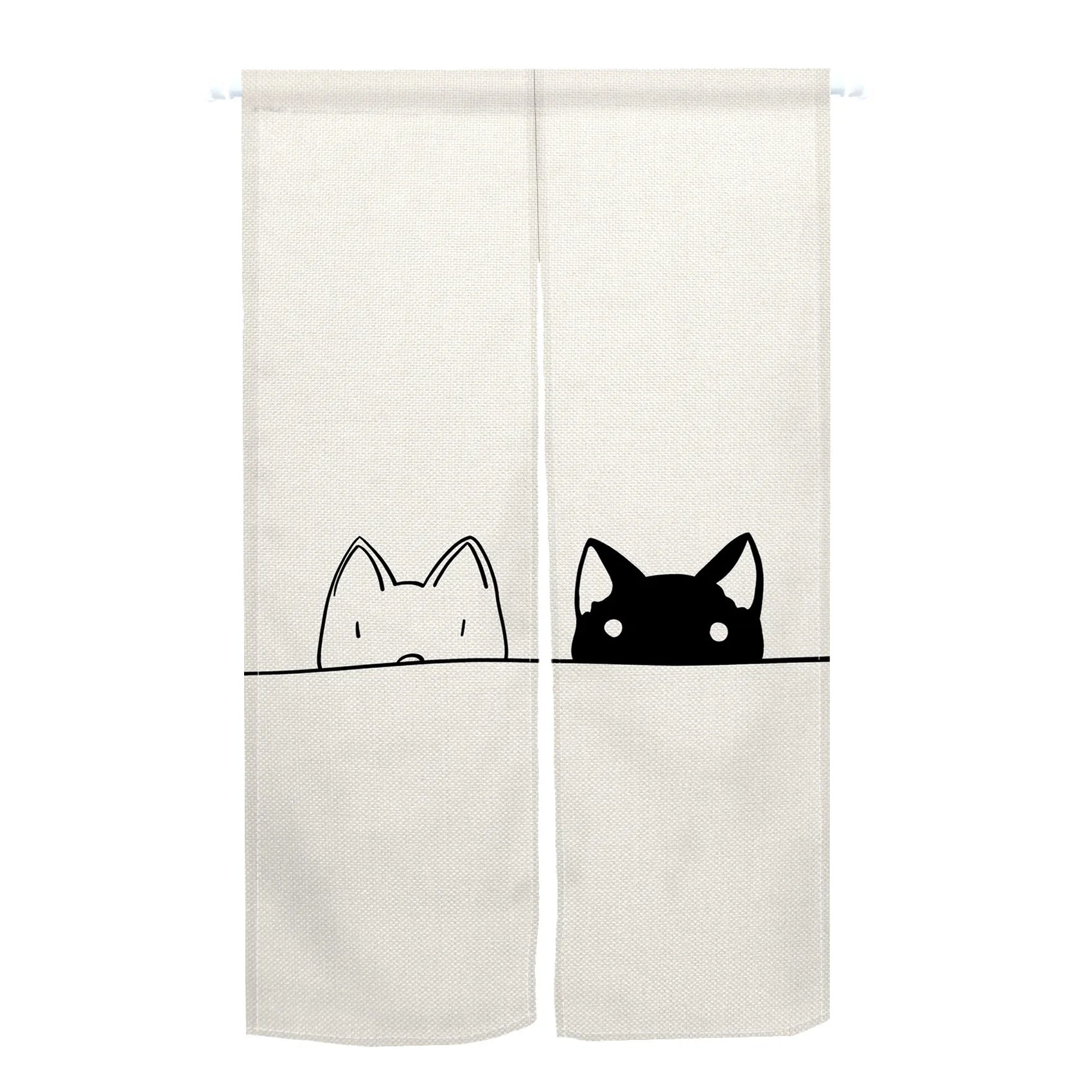 Rideau de porte japonais en lin motif chat style noren pour cuisine et entrée