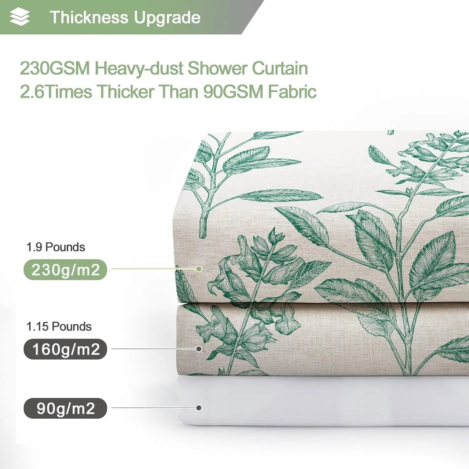 Rideau de douche vert motif floral imperméable style campagne