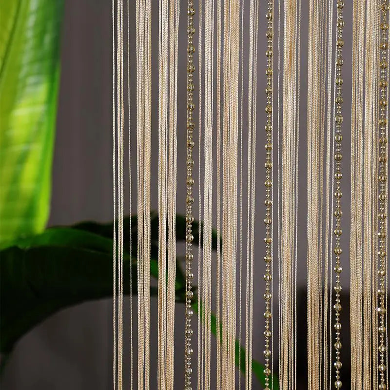Rideau de porte à franges perlées champagne en polyester décoratif