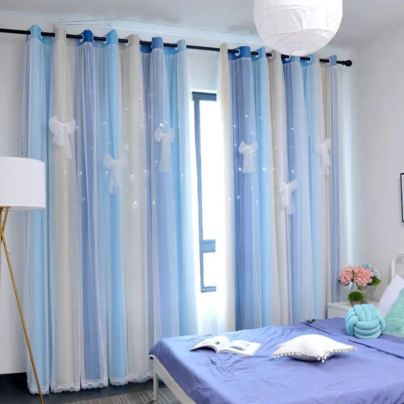 Rideau occultant arc-en-ciel double épaisseur étoilé pour chambre enfant