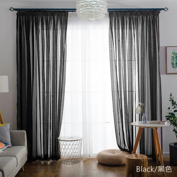 Rideau voilage tulle coloré translucide léger moderne, noir