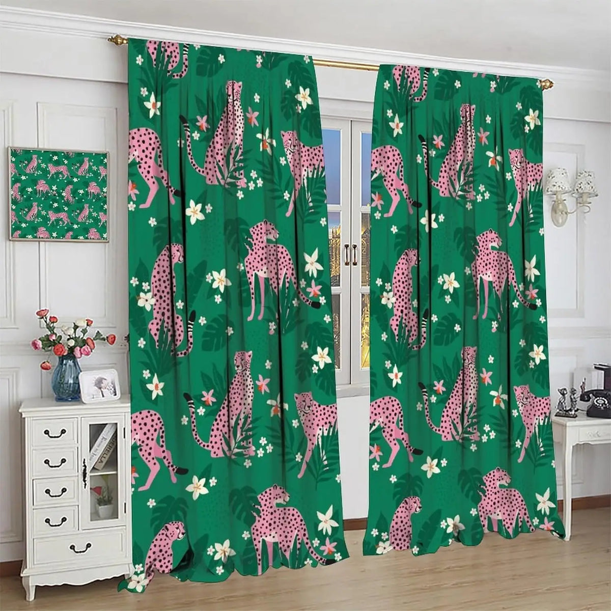 Rideaux léopard jungle occultants à motifs (lot de 2), largeur moins de 100 cm