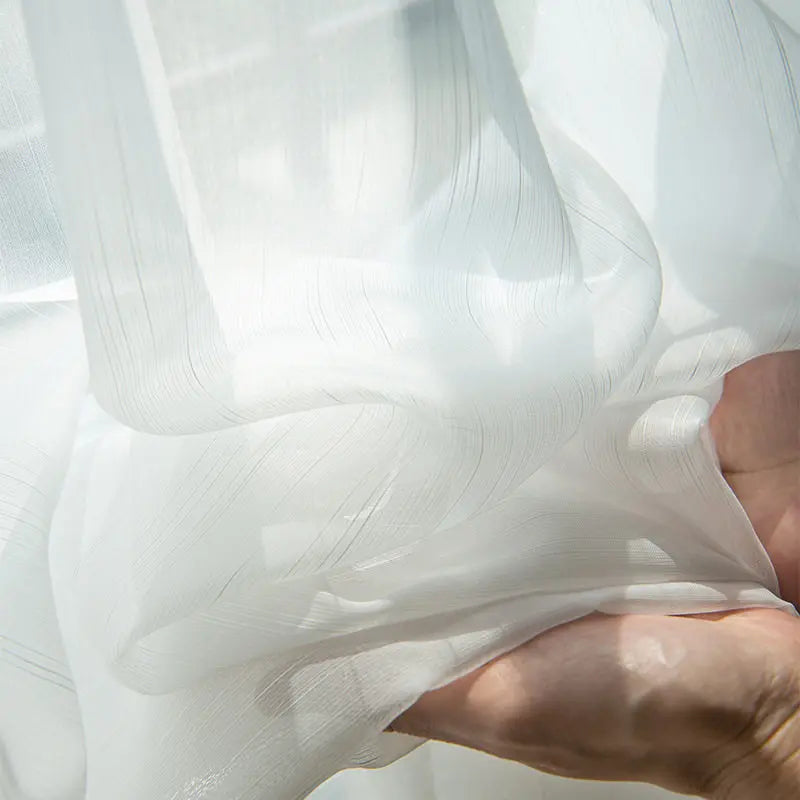 Rideau voilage blanc rayé translucide tamisant moderne pour salon