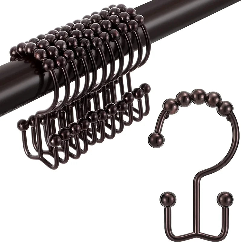 Lot de 12 crochets pour rideaux de douche en acier inoxydable avec roulettes