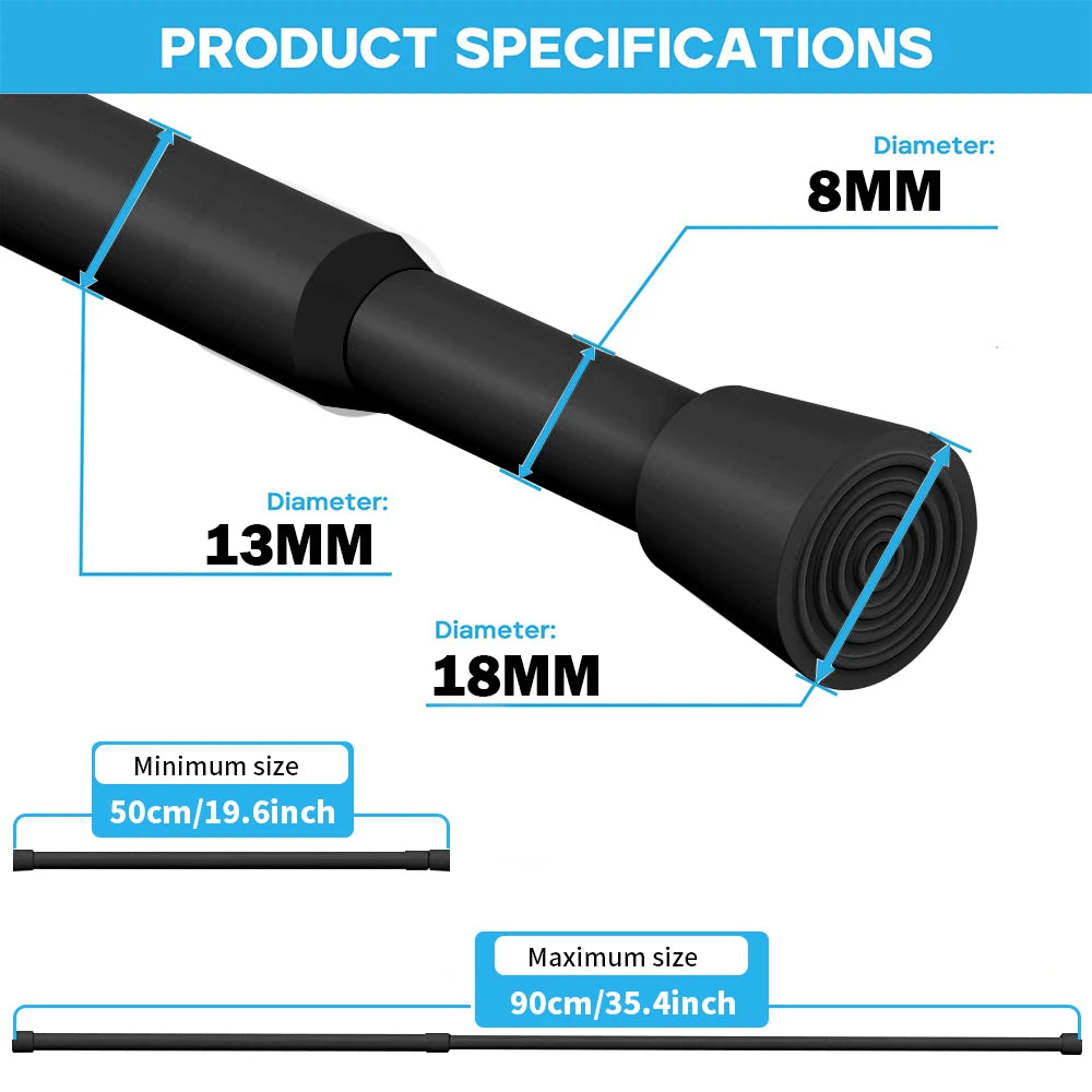Tringle extensible à pression sans perçage en métal réglable pour rideau et placard