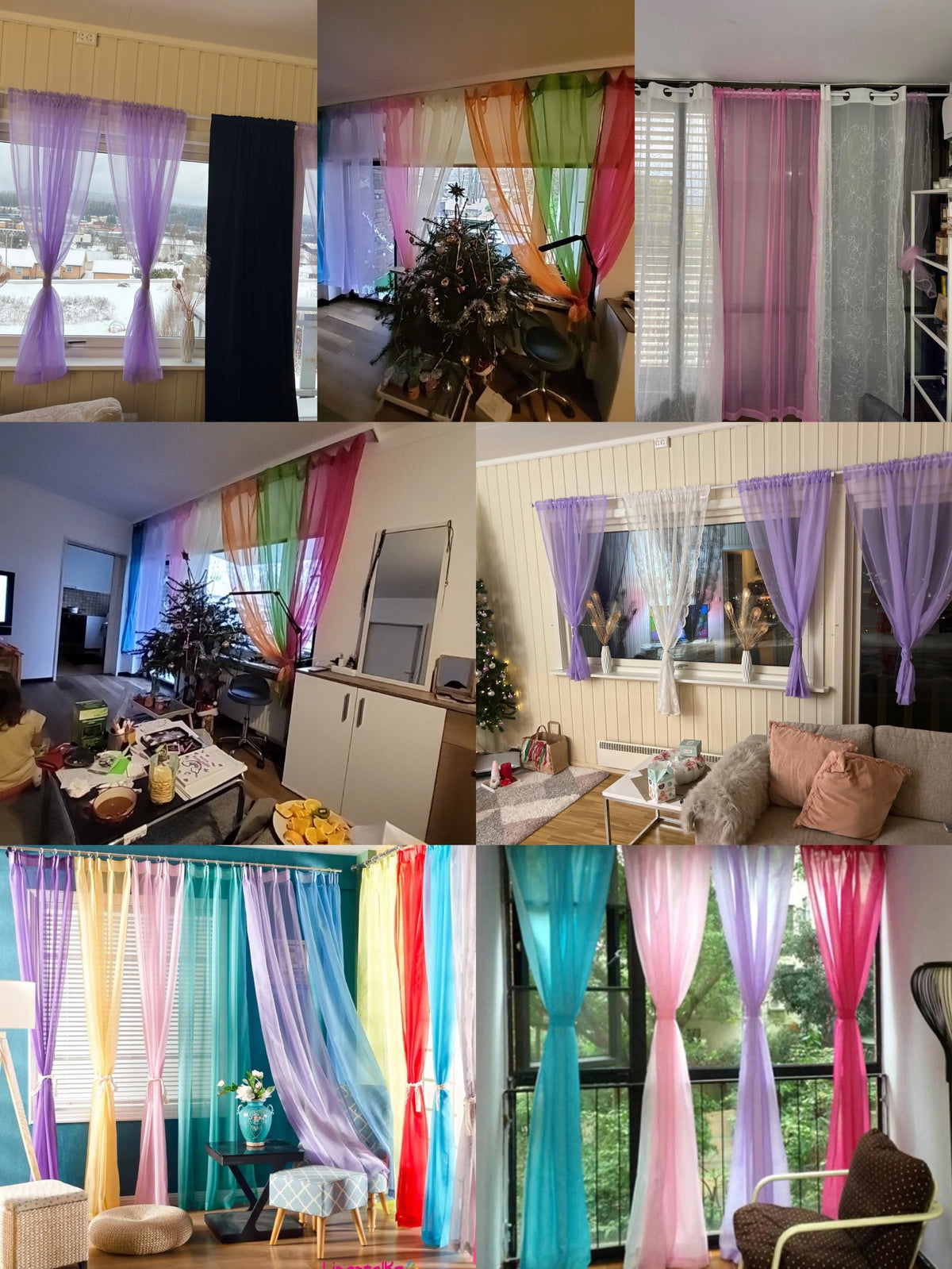 Rideau voilage tulle coloré translucide léger moderne, hauteur 200 à 239 cm