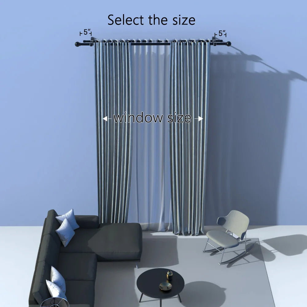 Tringle double rideau extensible noire en métal pour voilage et rideau occultant