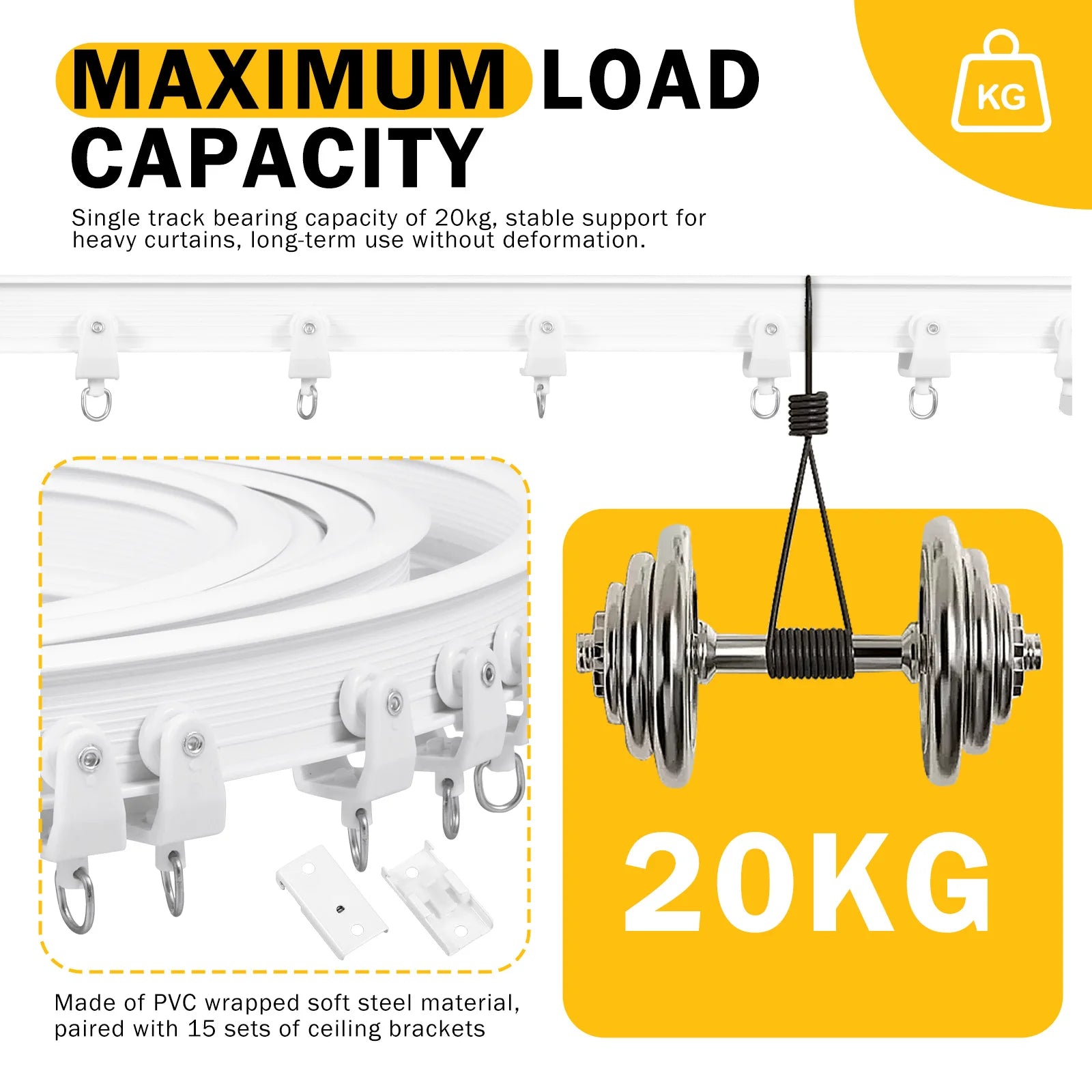 Rail de rideau flexible en PVC et acier pour plafond (5 mètres)