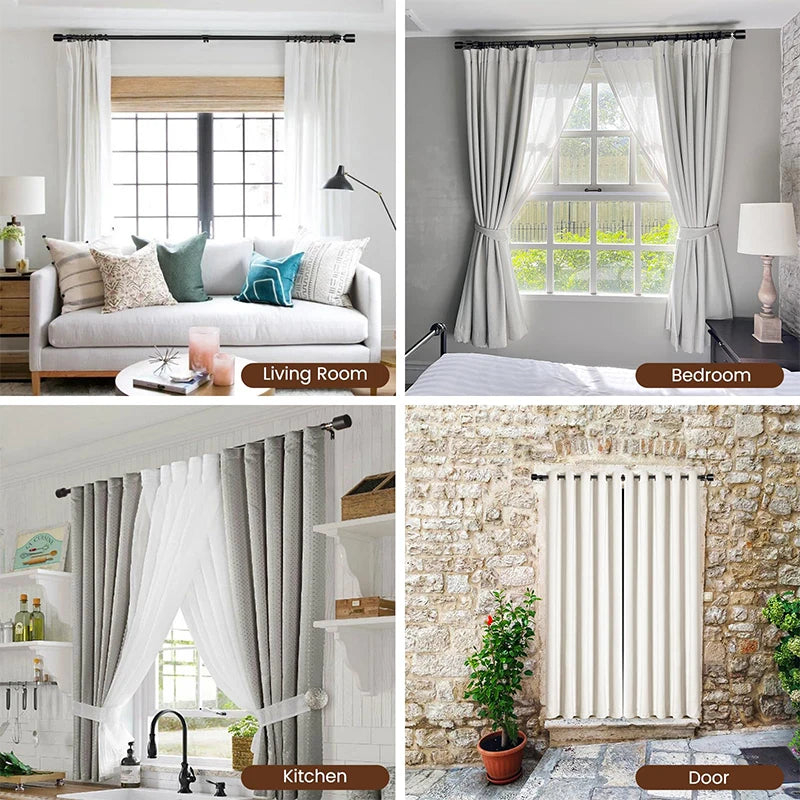 Tringle rideau extensible robuste en métal noir mat pour fenêtre et grande largeur