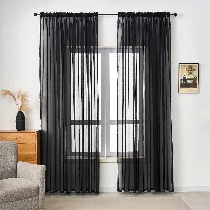 Rideau voilage uni léger en polyester tamisant pour salon et chambre