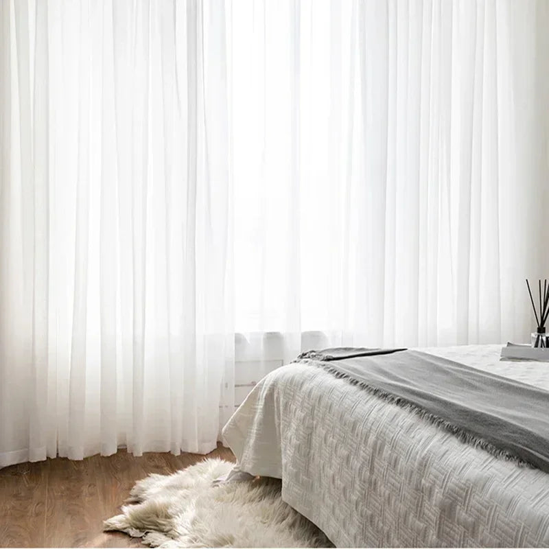 Voilage blanc transparent en polyester tamisant, largeur 300 cm et plus