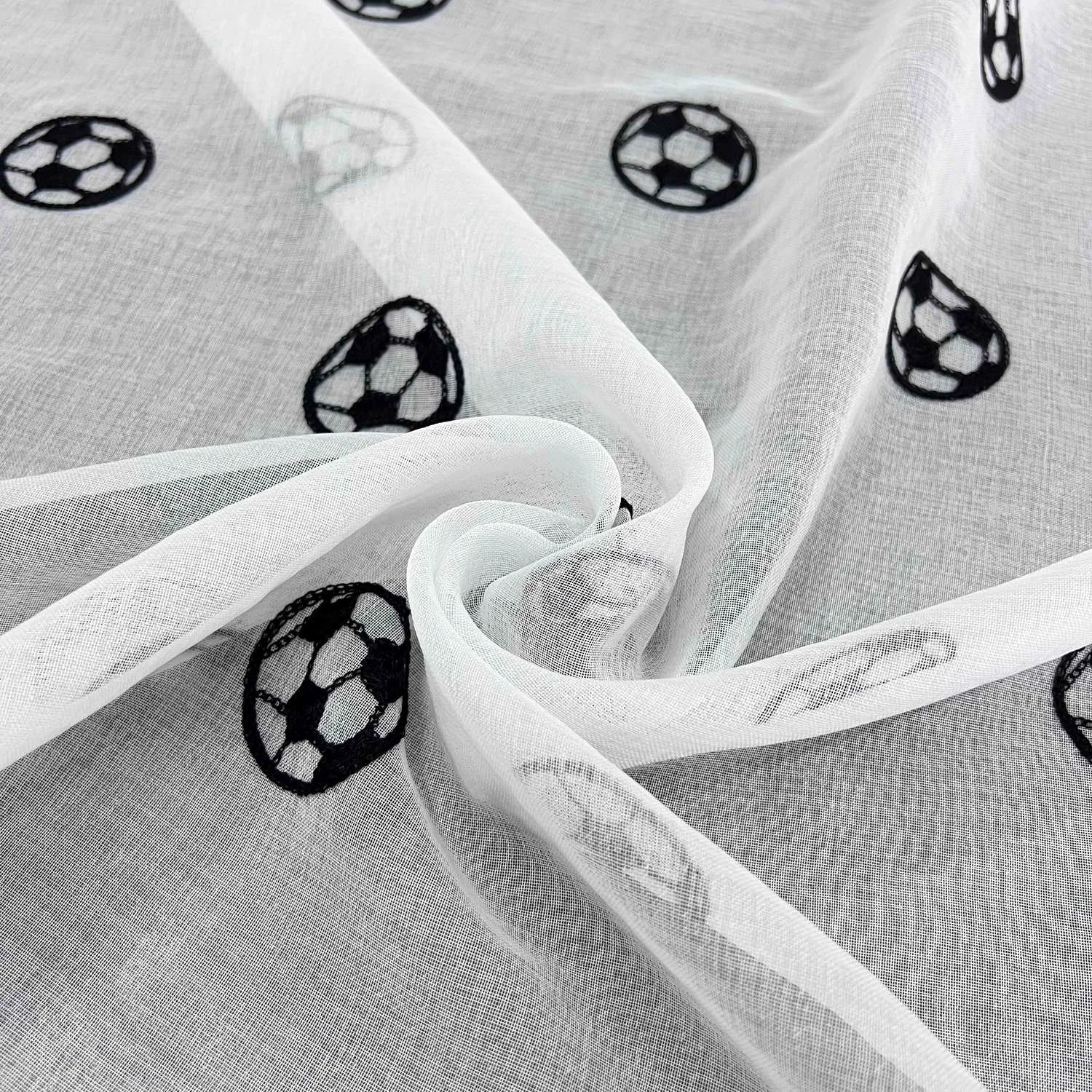 Rideau voile blanc brodé ballon de football pour chambre enfant