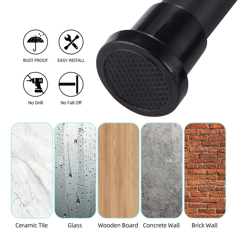 Tringle télescopique sans perçage en acier inoxydable extensible pour rideau et douche