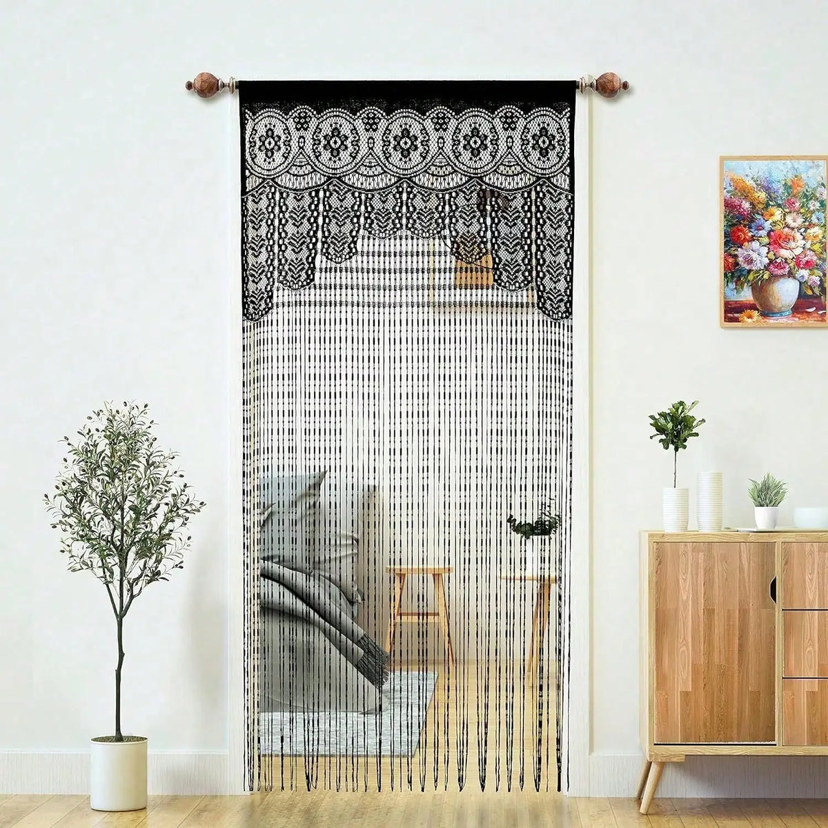 Rideau porte macramé dentelle ajourée 100x200 cm (1 panneau), hauteur 200 à 239 cm