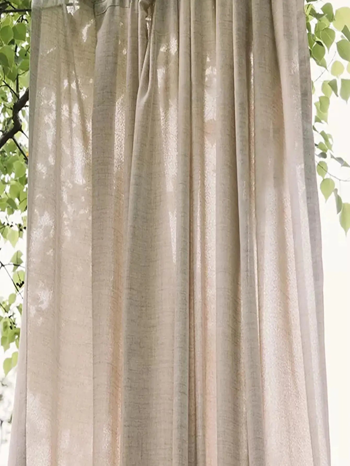 Rideau effet lin coton tamisant style japonais beige pour fenêtre (2 pièce)