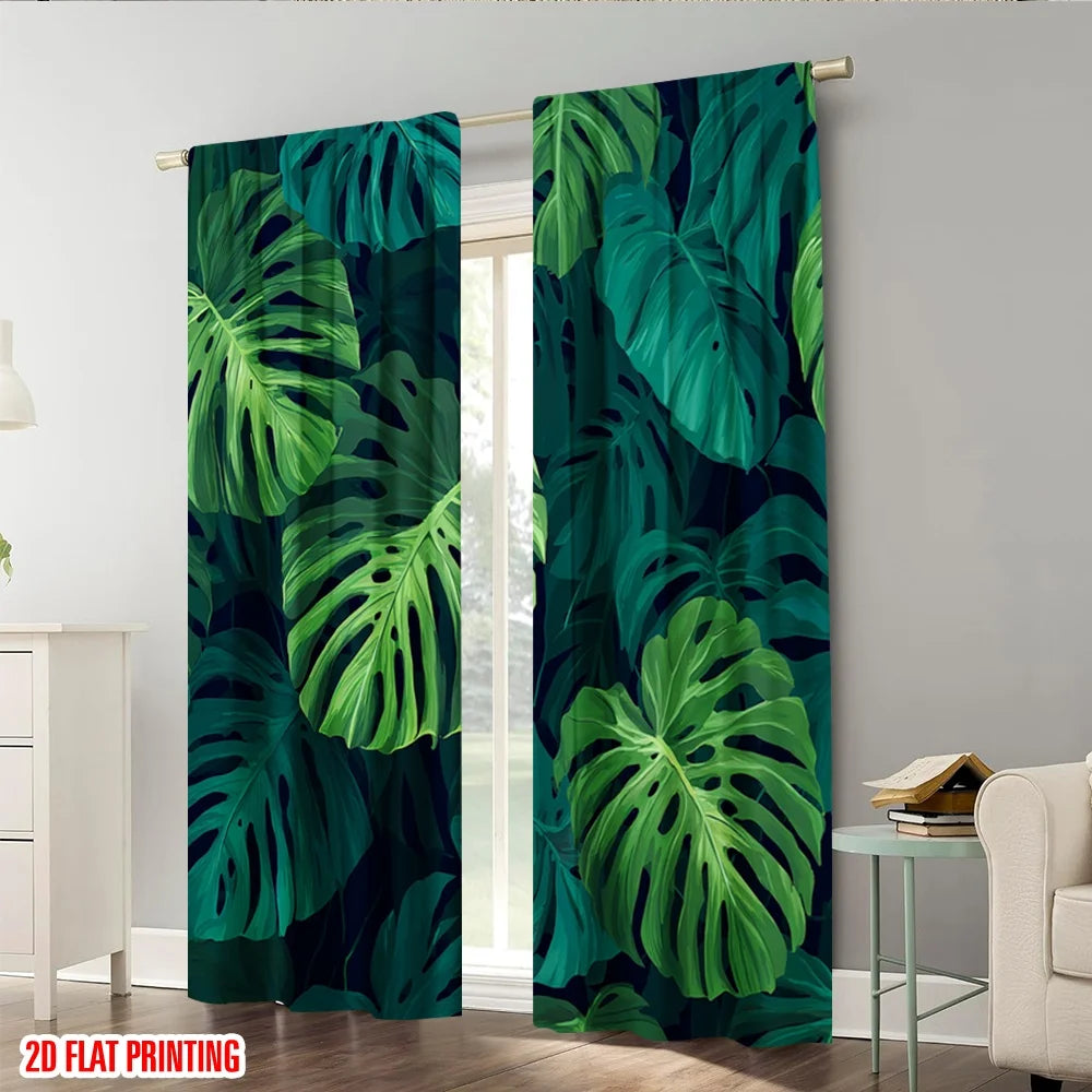 Rideaux jungle tropicaux imprimés tamisants en polyester (2 panneaux)