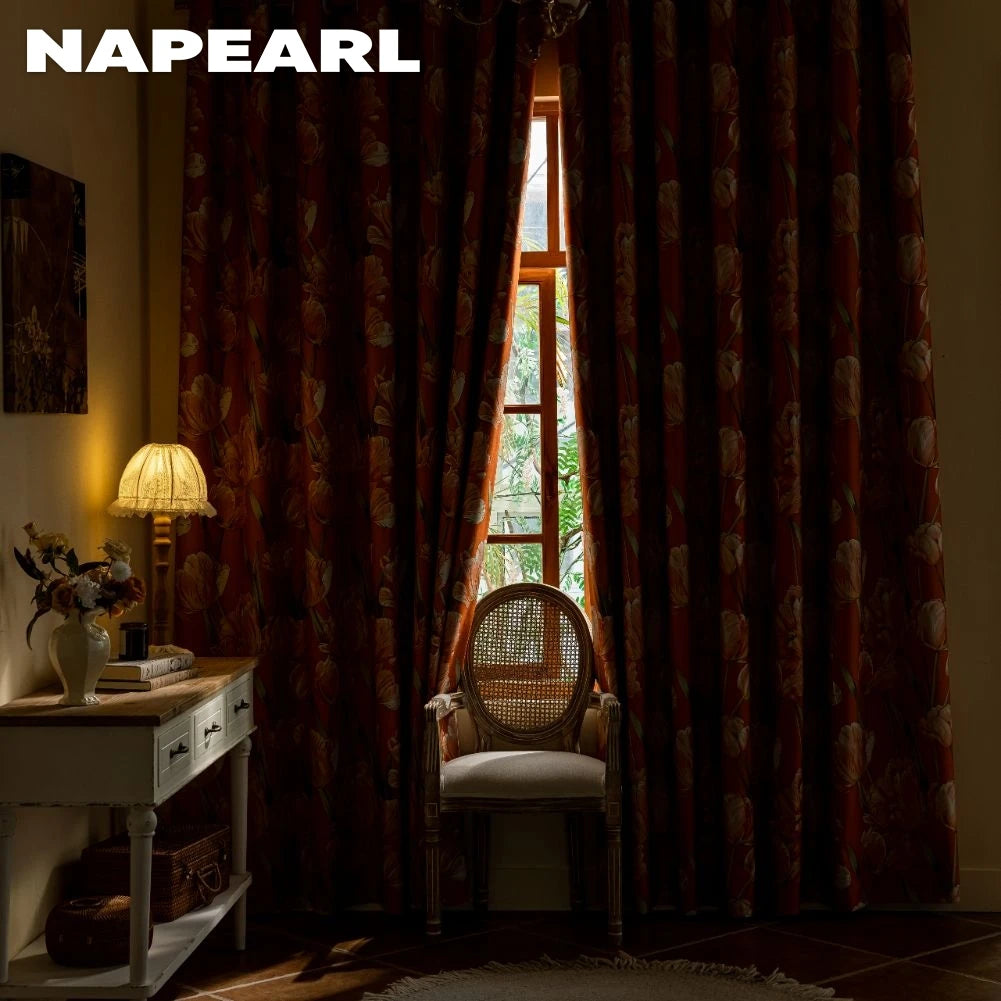Rideau occultant orange à fleurs 100 % blackout pour salon et chambre