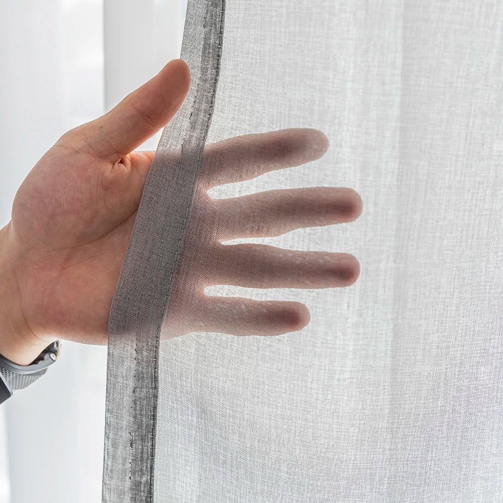 Rideau voilage en polyester effet lin tamisant pour salon et chambre
