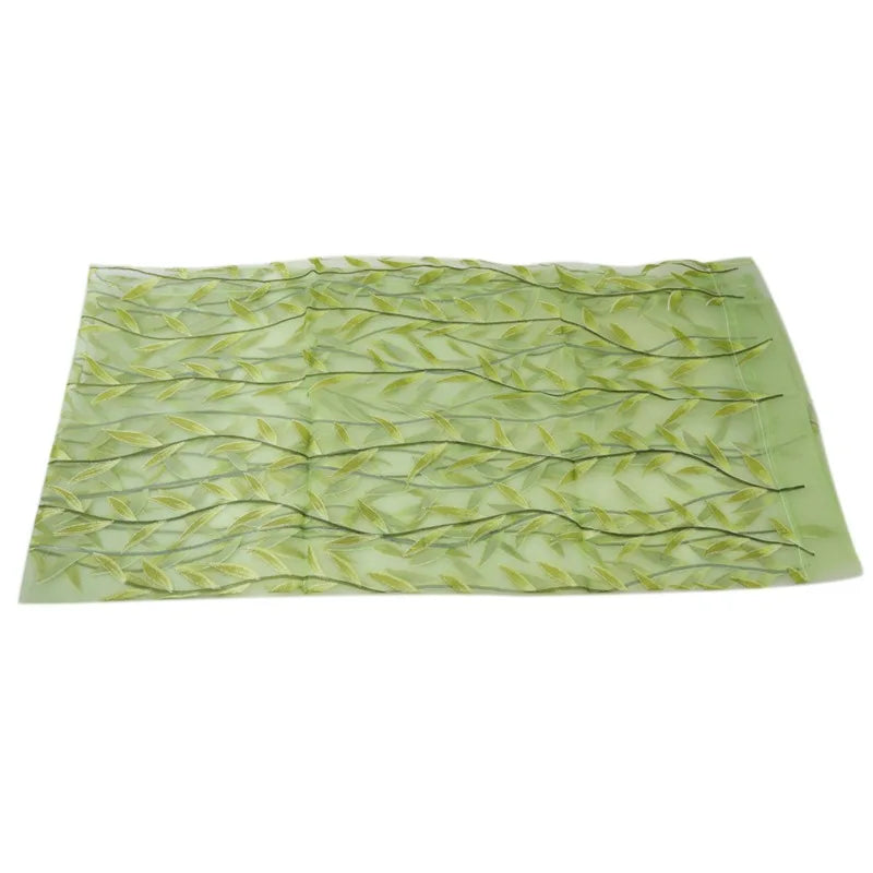Rideaux voilage verts motif feuilles de saule en polyester (2 panneaux)