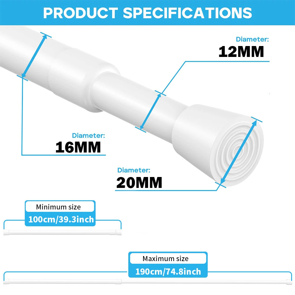 Tringle extensible à pression sans perçage en métal réglable pour rideau et placard