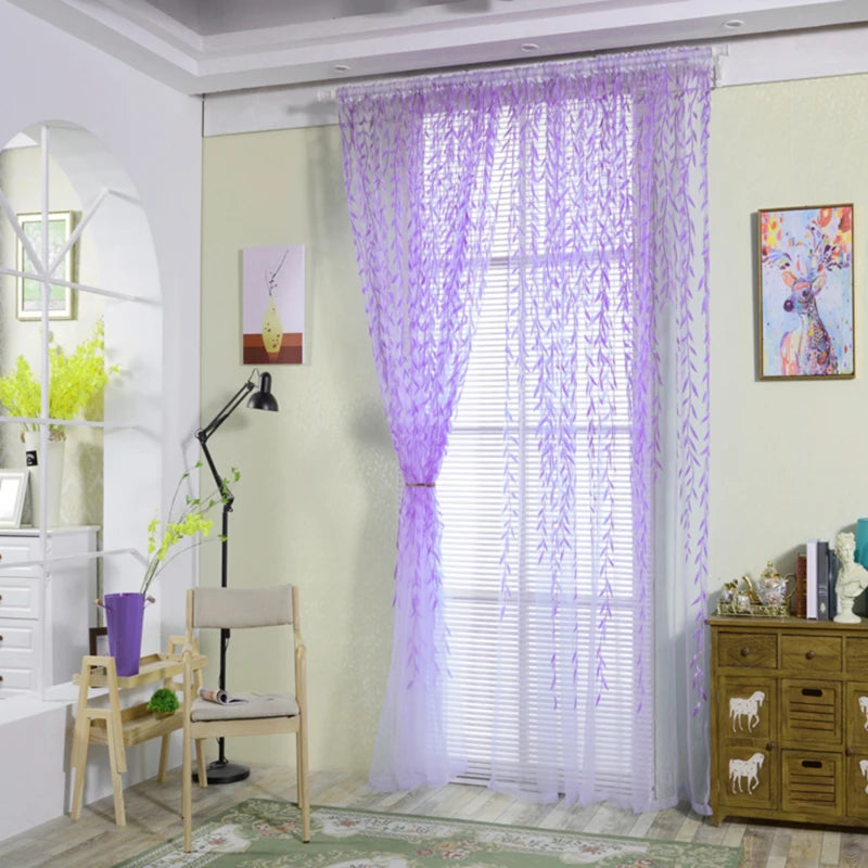 Voilage à motifs feuilles tamisant en polyester pour salon et chambre