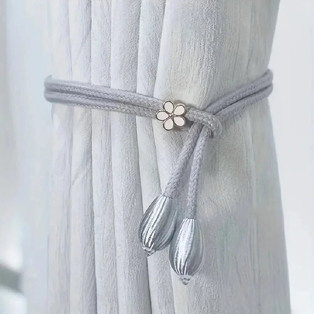 Embrasse de rideau tressée avec boucle fleur et perles (2 pièces)