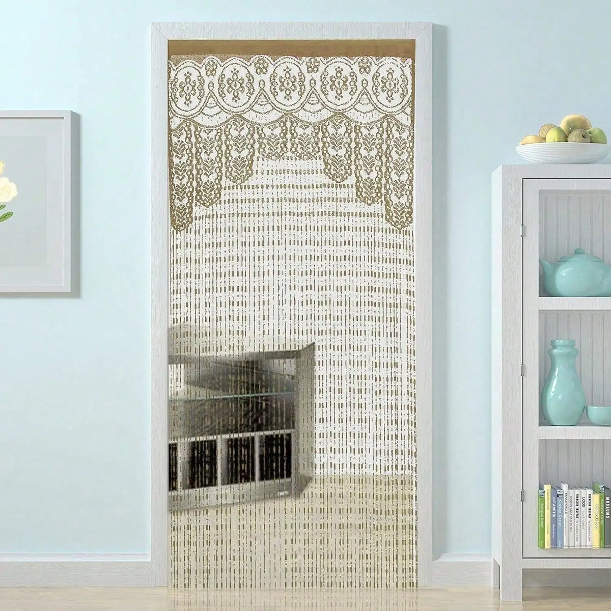 Rideau porte macramé dentelle ajourée 100x200 cm (1 panneau), champagne