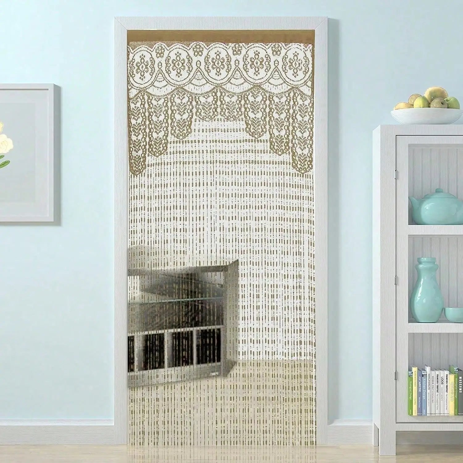 Rideau porte macramé dentelle ajourée 100x200 cm (1 panneau), champagne Image