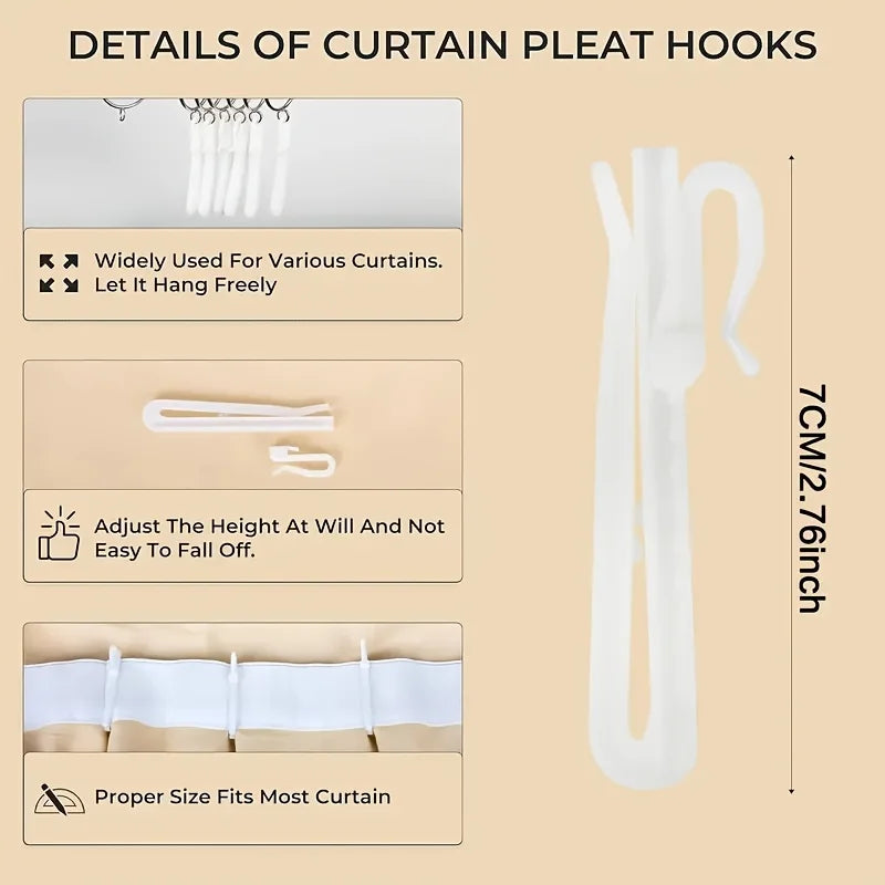 Lot de 60 crochets pour rideaux en plastique blanc, crochets ajustables pour rideaux de porte et rideaux de douche