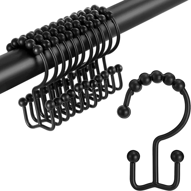 Lot de 12 crochets pour rideaux de douche en acier inoxydable avec roulettes