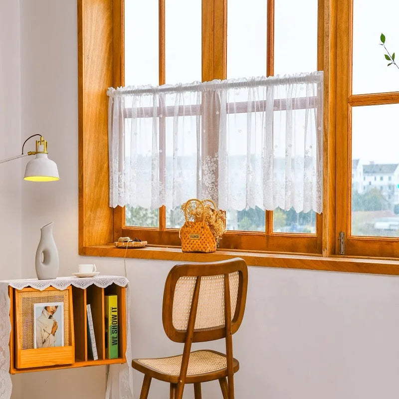 Rideau brise bise dentelle blanche florale tamisant pour cuisine fenêtre ( 1 pièce )