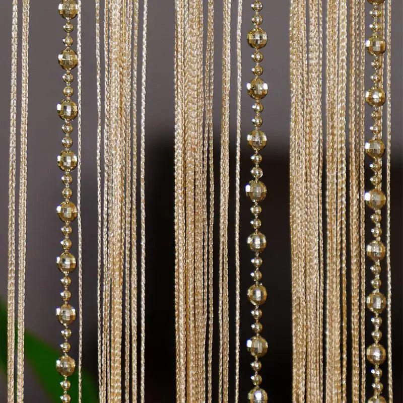 Rideau de porte à franges perlées champagne en polyester décoratif, largeur 100 à 139 cm