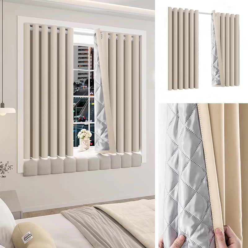 Rideau occultant thermique matelassé gris et beige pour chambre et bureau