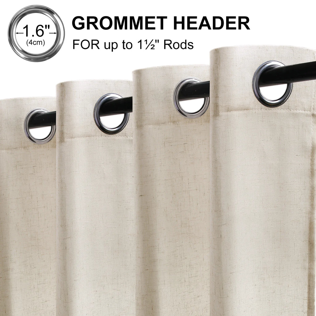 Rideaux voilage en lin beige tamisant à œillets, hauteur 160 à 199 cm