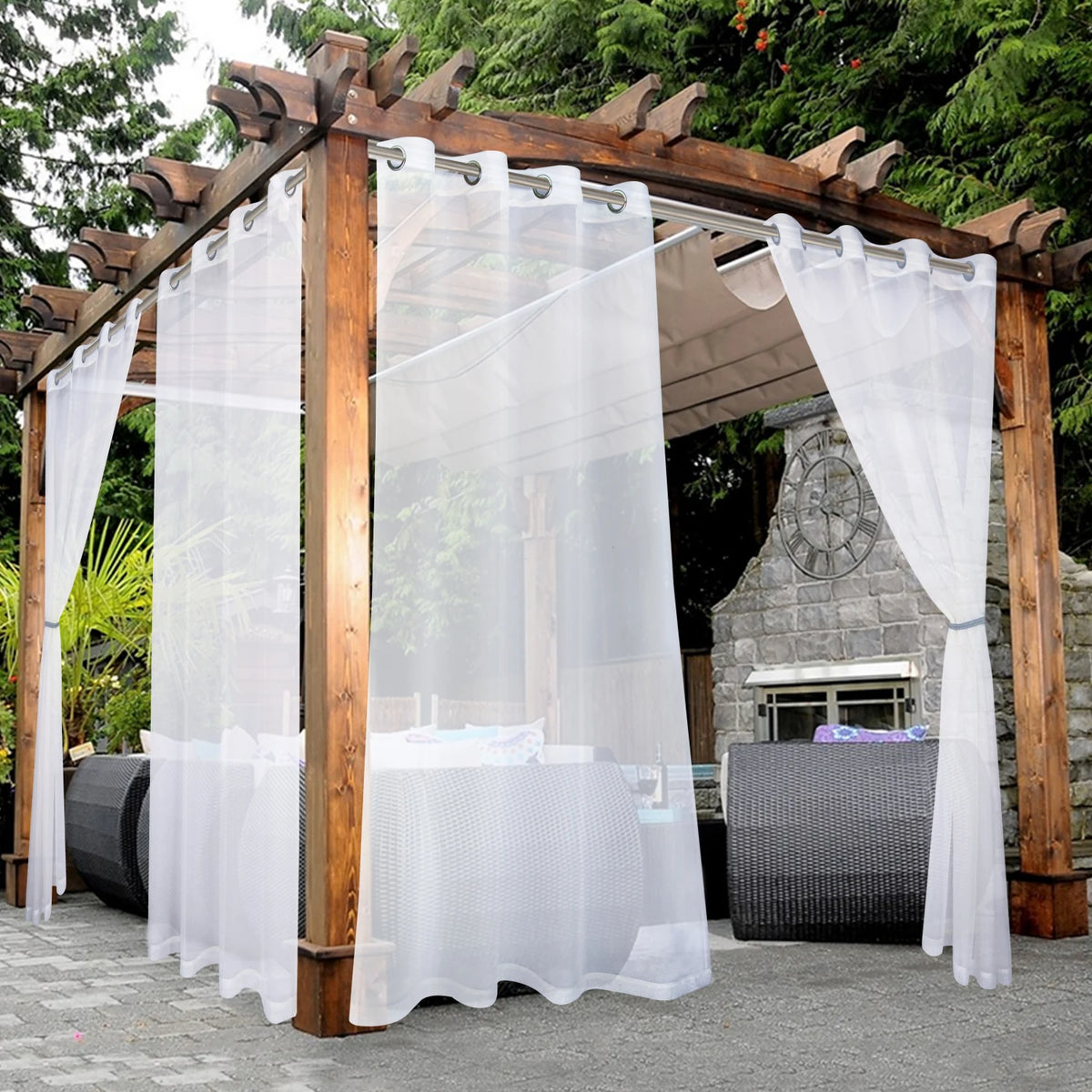 Rideau voilage extérieur imperméable à œillets pour pergola, largeur moins de 100 cm