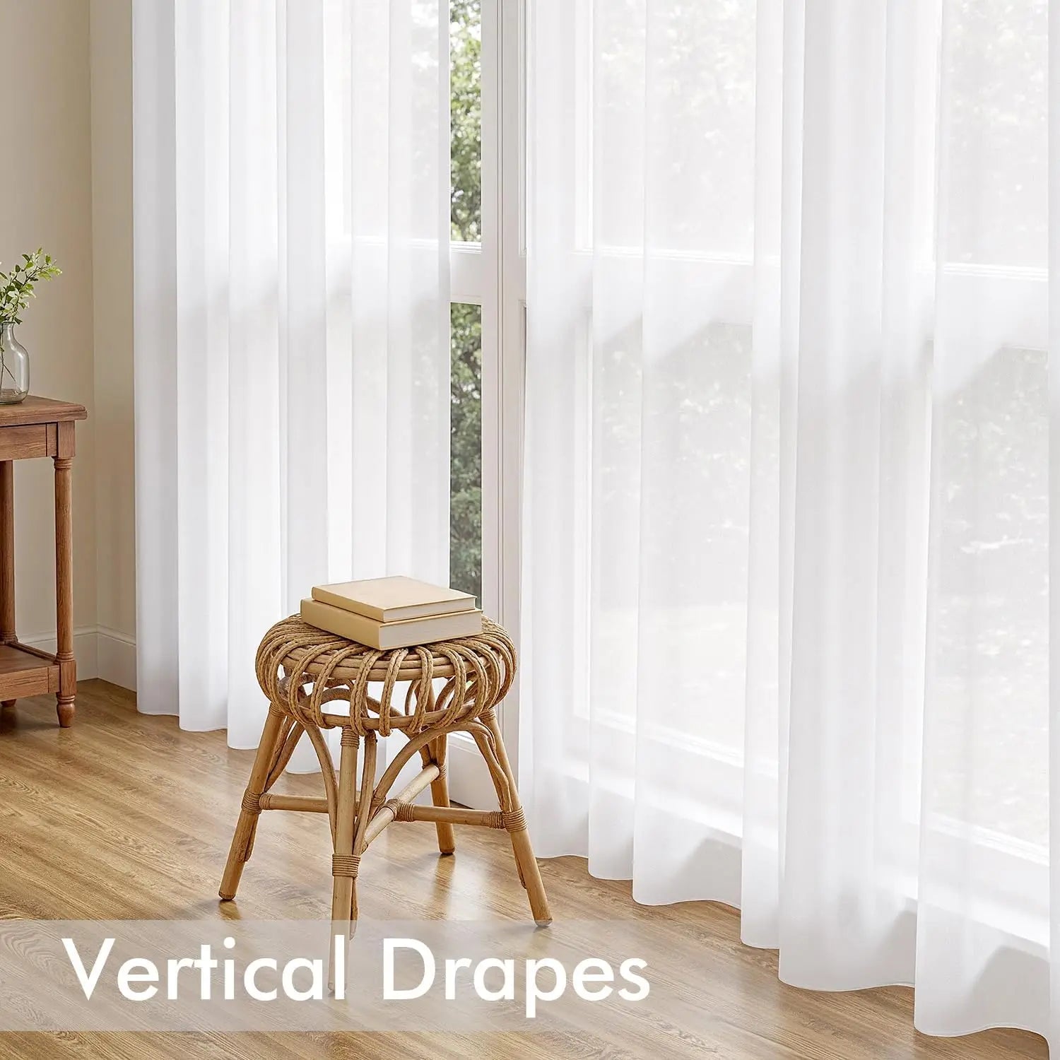 Voilage blanc tamisant en polyester léger pour salon et chambre style épuré (2 pièces)